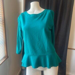 Land's End Teal 3/4 sleeves Ponte Peplum top, size M
